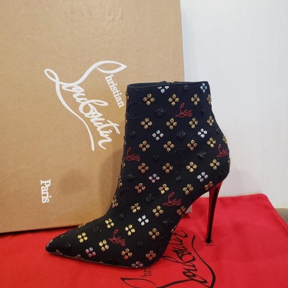 Christian Louboutin SO KATE BOOTY Jacquard Loubi In The Sky Boots Heels - Picture 5 of 14